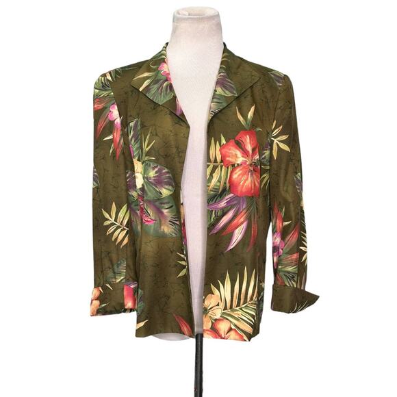 Peck & Peck green floral open front blazer size 10 - Picture 1 of 8
